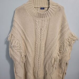 Apt. 9 Cream Knit Poncho with Fringe